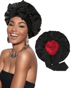 Satin Bonnet Silk Bonnet Hair Bonnet for Sleeping (Color: Black)
