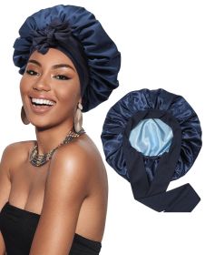Satin Bonnet Silk Bonnet Hair Bonnet for Sleeping (Color: navy)