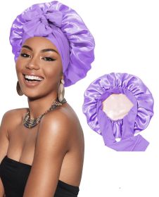 Satin Bonnet Silk Bonnet Hair Bonnet for Sleeping (Color: Purple)