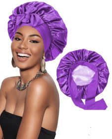 Satin Bonnet Silk Bonnet Hair Bonnet for Sleeping (Color: dark purple)